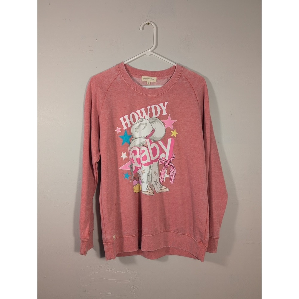 Simply Southern Sweater Womens Small Howdy Baby Western Cowboy Graphic Crewneck
